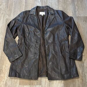 Worthington dark brown genuine leather jacket winter grunge goth